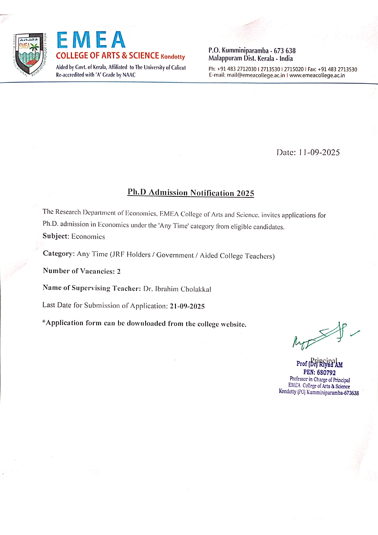 Ph.D Admission 2025