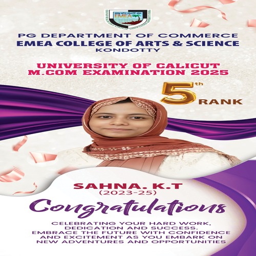 5th Rank in the University of Calicut M.Com Examination 2025