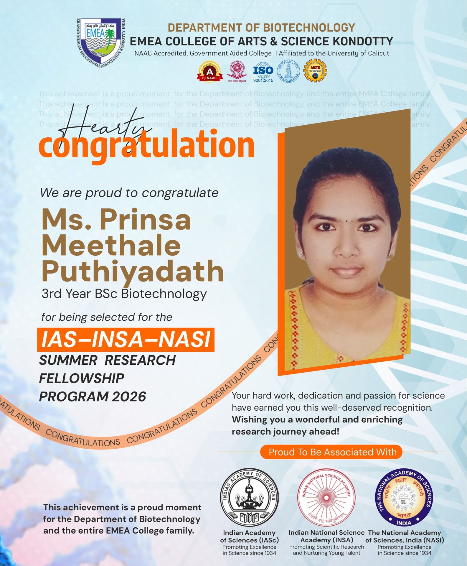 Heartiest Congratulations to Ms. Prinsa Meethale Puthiyadath